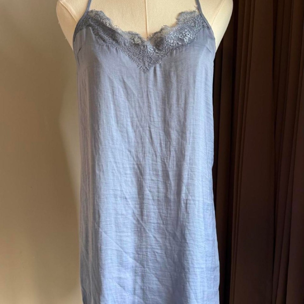 Aerie Blue Lace Trim Slip Dress Size S V-Neck Adjustable Straps Loungewear